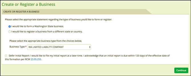 Washington State LLC Application Domestic LLC